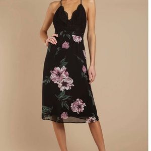 Floral lace midi dress with adjustable cami